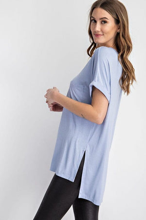 V NECK BASIC HIGH LOW HEM TOP Rae Mode 