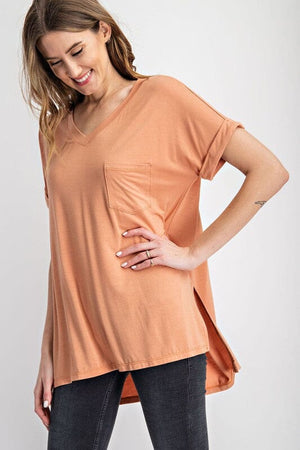 V NECK BASIC HIGH LOW HEM TOP Rae Mode 