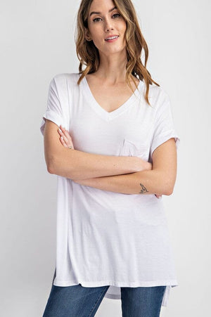 V NECK BASIC HIGH LOW HEM TOP Rae Mode 