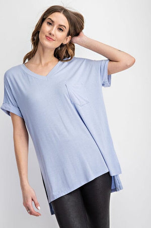 V NECK BASIC HIGH LOW HEM TOP Rae Mode 
