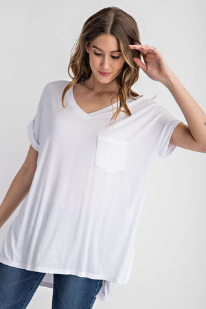 V NECK BASIC HIGH LOW HEM TOP Rae Mode 