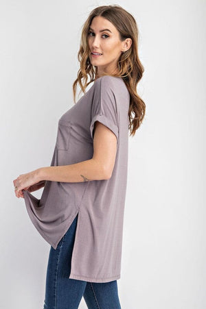 V NECK BASIC HIGH LOW HEM TOP Rae Mode 