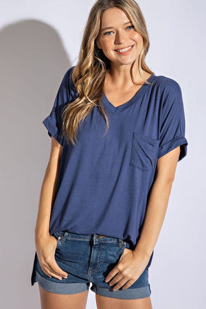 V NECK BASIC HIGH LOW HEM TOP Rae Mode 