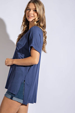 V NECK BASIC HIGH LOW HEM TOP Rae Mode 