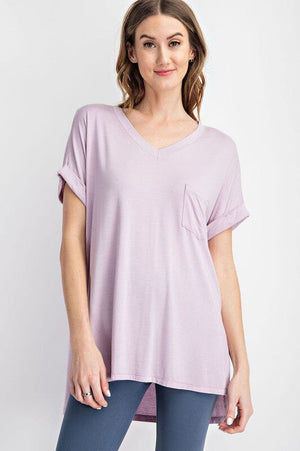 V NECK BASIC HIGH LOW HEM TOP Rae Mode 