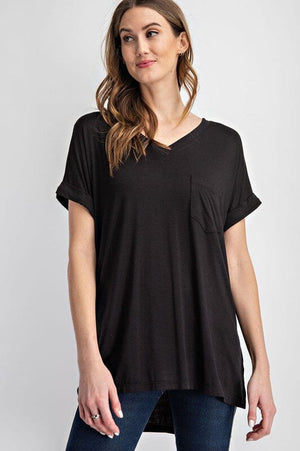 V NECK BASIC HIGH LOW HEM TOP Rae Mode Black S 