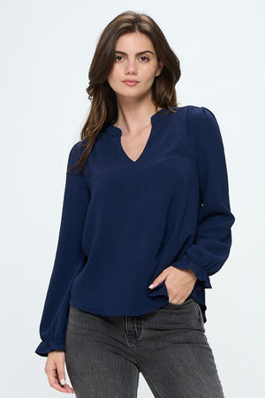 V neck long sleeve pop over blouse Miley + Molly 