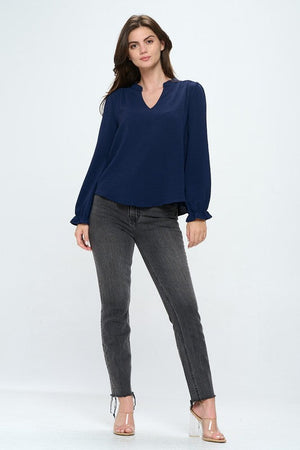 V neck long sleeve pop over blouse Miley + Molly 