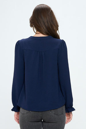 V neck long sleeve pop over blouse Miley + Molly 