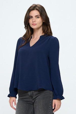 V neck long sleeve pop over blouse Miley + Molly 