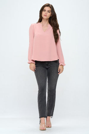 V neck long sleeve pop over blouse Miley + Molly 