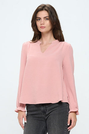 V neck long sleeve pop over blouse Miley + Molly Mauve L 