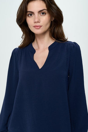 V neck long sleeve pop over blouse Miley + Molly Navy L 