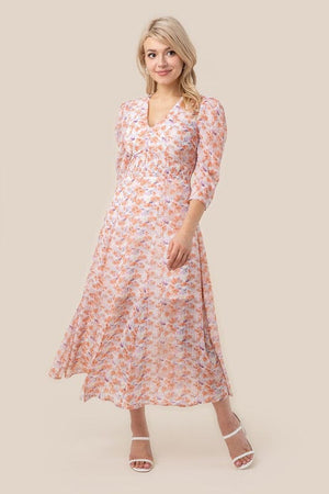 V neck maxi dress Lilou Pink floral S 