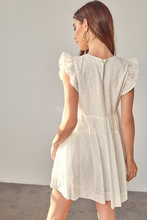 V NECK RUFFLE DETAIL ROMPER DRESS Mustard Seed 