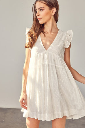V NECK RUFFLE DETAIL ROMPER DRESS Mustard Seed 