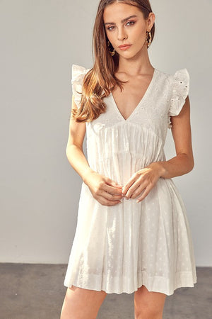 V NECK RUFFLE DETAIL ROMPER DRESS Mustard Seed OFF WHITE L 