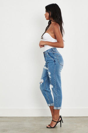 Vibrant M.i.U High Waisted Boyfriend Jeans Bottoms Vibrant M.i.U 