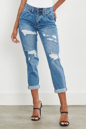 Vibrant M.i.U High Waisted Boyfriend Jeans Bottoms Vibrant M.i.U 