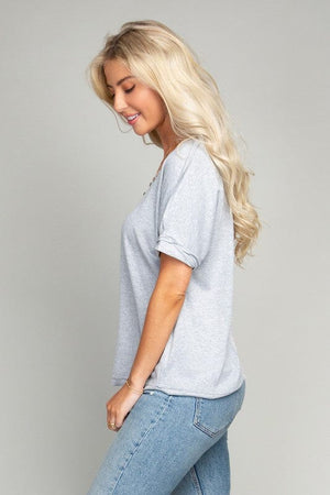 Waffle buttoned short sleeve top Nuvi Apparel 