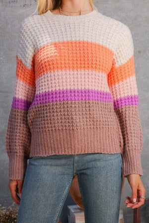 WAFFLE STITCH MULTI COLOR BOLD STRIPE SWEATER Lumiere 