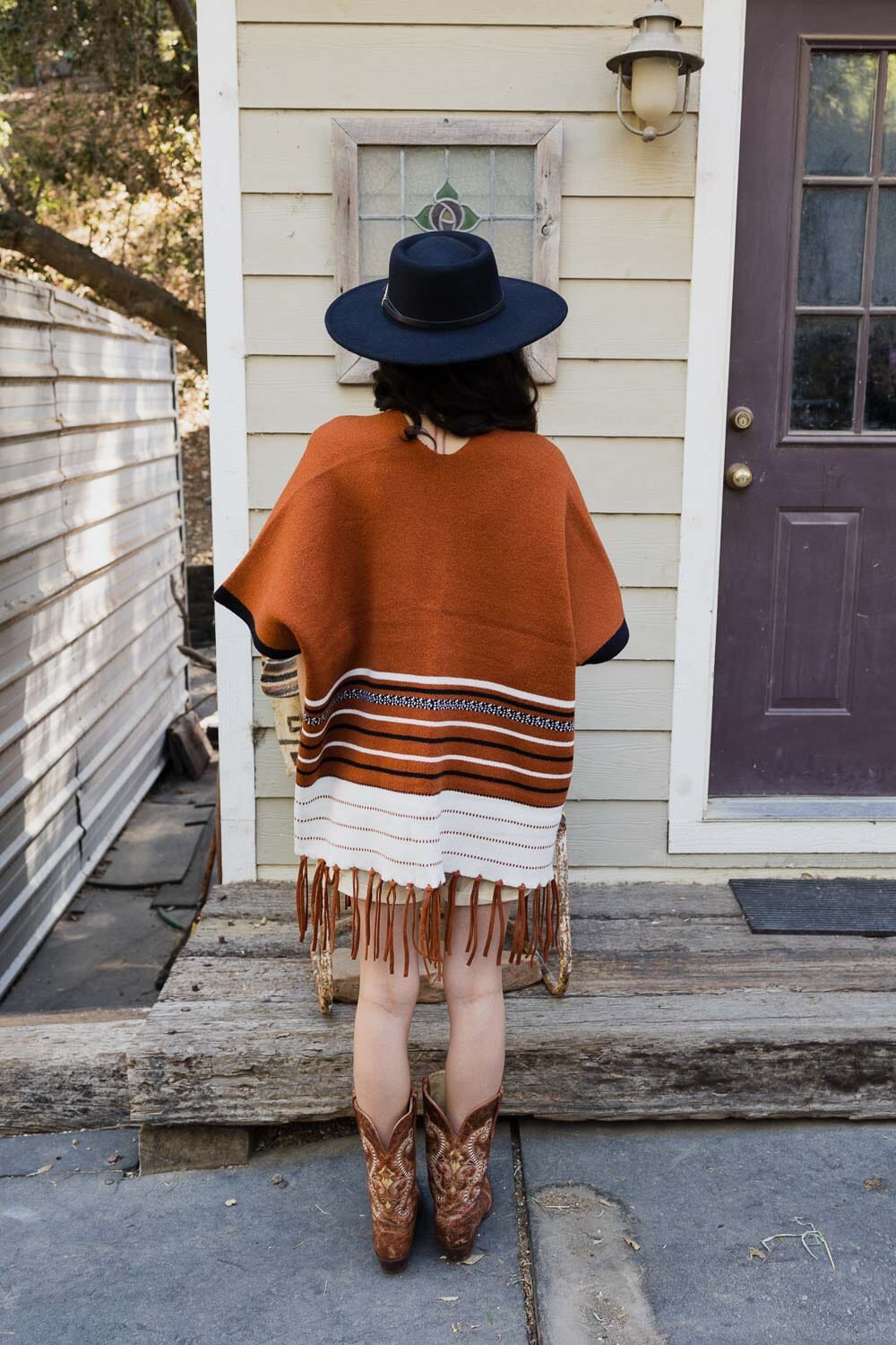 Western Luxe Fringed Ruana Ponchos Leto Collection Rust 
