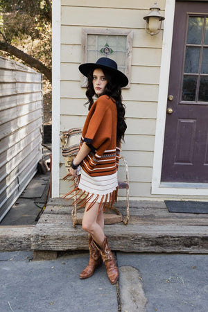 Western Luxe Fringed Ruana Ponchos Leto Collection 
