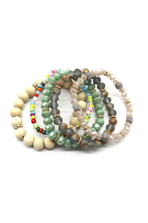 Wood Crystal Metal Bead Stretch Bracelet Set Knitted Belle Boutique 