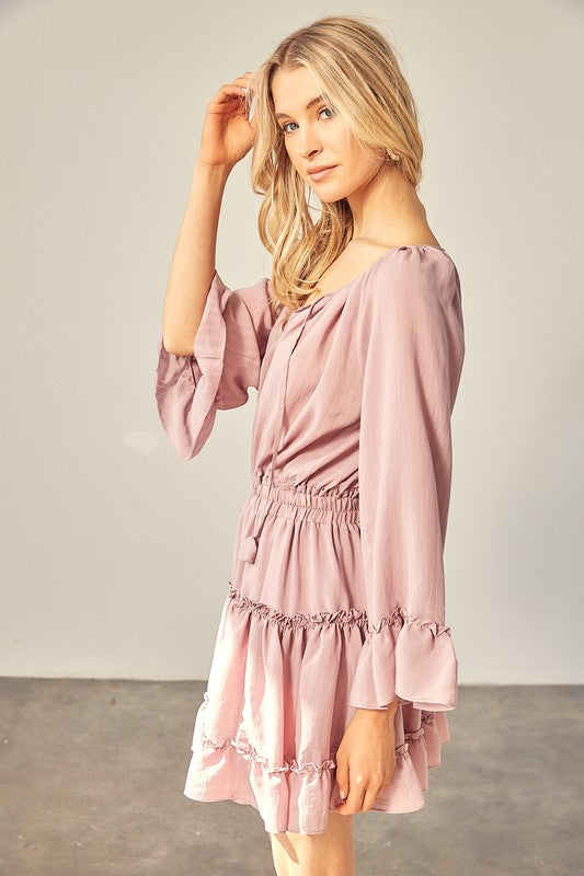 WOVEN PEASANT DRESS WITH ELASTICIZED WAIST Mustard Seed DUSTY ROSE L 