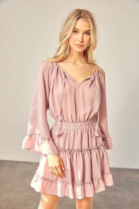 WOVEN PEASANT DRESS WITH ELASTICIZED WAIST Mustard Seed DUSTY ROSE L 
