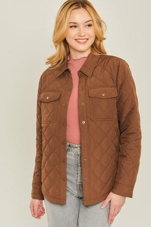 Woven Solid Bust Pocket Shacket Love Tree COCOA S 