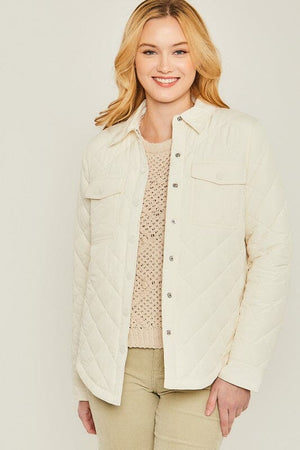 Woven Solid Bust Pocket Shacket Love Tree IVORY S 