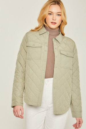 Woven Solid Bust Pocket Shacket Love Tree MOSS S 