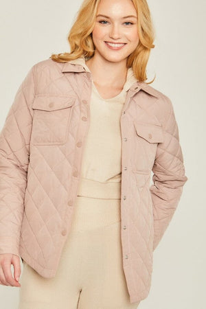 Woven Solid Bust Pocket Shacket Love Tree PINK POWDER S 