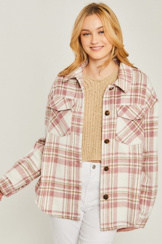 Woven Yarn Dye Long Sleeve Shacket Love Tree 