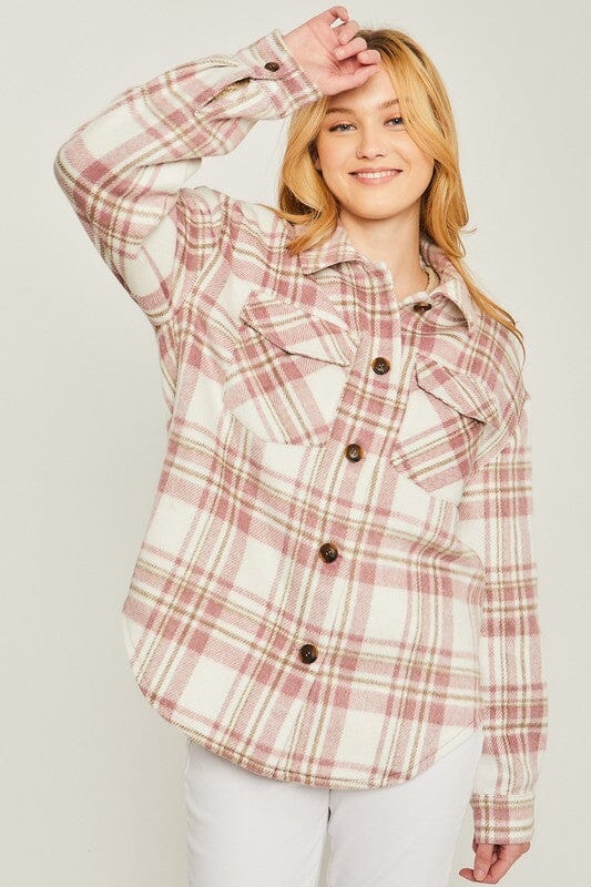 Woven Yarn Dye Long Sleeve Shacket Love Tree 