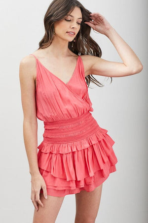 WRAP SMOCKED WAIST RUFFLE DRESS Do + Be Collection 