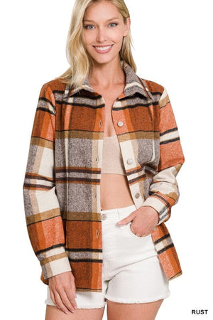 YARN DYED PLAID SHACKET ZENANA 