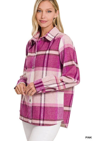 YARN DYED PLAID SHACKET ZENANA 