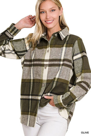 YARN DYED PLAID SHACKET ZENANA 