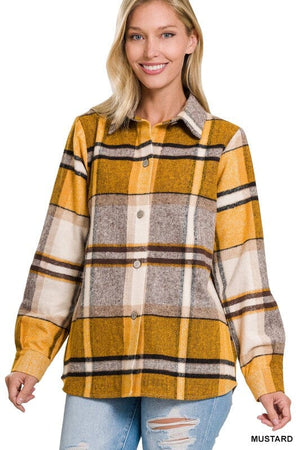 YARN DYED PLAID SHACKET ZENANA 