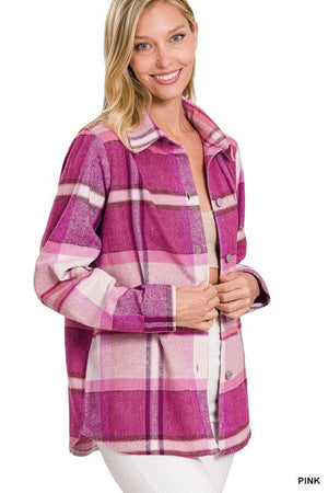 YARN DYED PLAID SHACKET ZENANA 