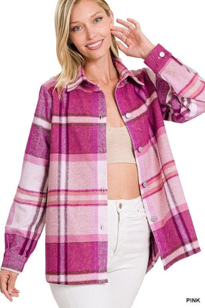 YARN DYED PLAID SHACKET ZENANA 