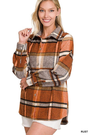 YARN DYED PLAID SHACKET ZENANA 