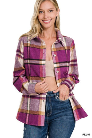 YARN DYED PLAID SHACKET ZENANA 